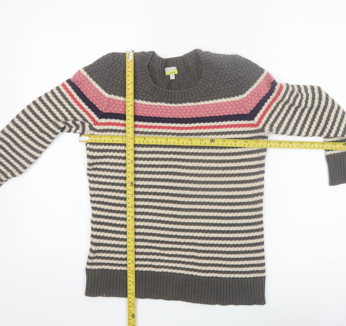 Hobbs Women’s Grey Striped Cotton Chunky Knit Jumper Size 10