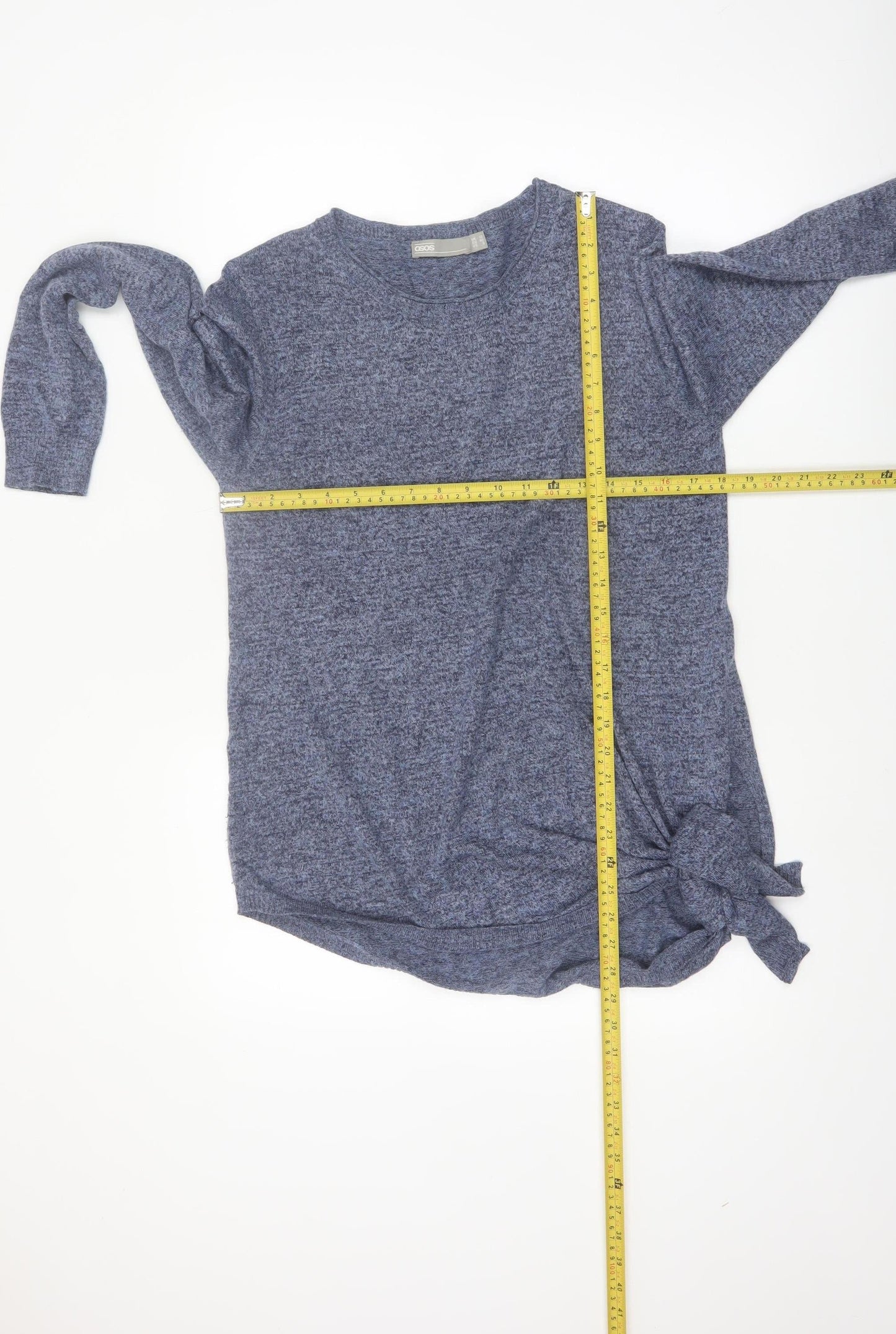 ASOS Women Blue Knit Tie Hem Jumper Size 12 Crew Neck Pullover