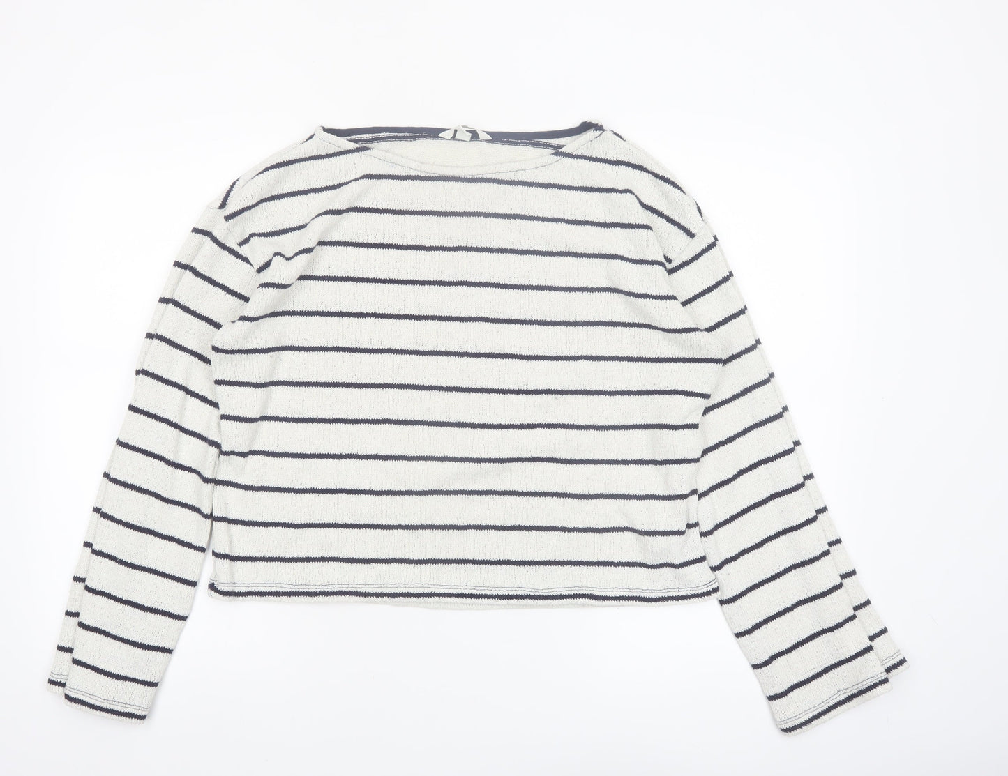 H&M Women’s White Striped Boat Neck Knit Jumper Size 12