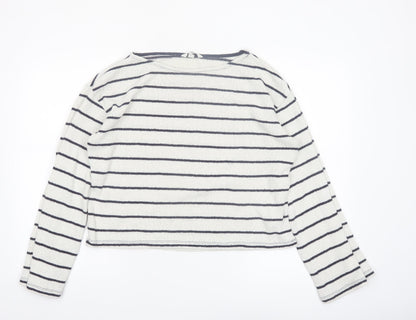 H&M Women’s White Striped Boat Neck Knit Jumper Size 12