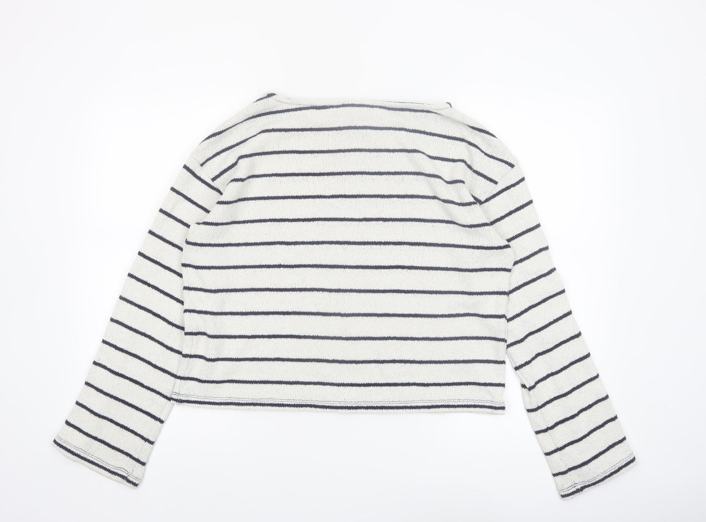H&M Women’s White Striped Boat Neck Knit Jumper Size 12