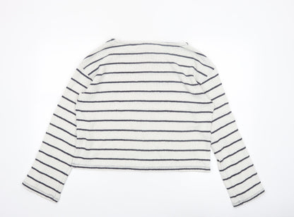 H&M Women’s White Striped Boat Neck Knit Jumper Size 12
