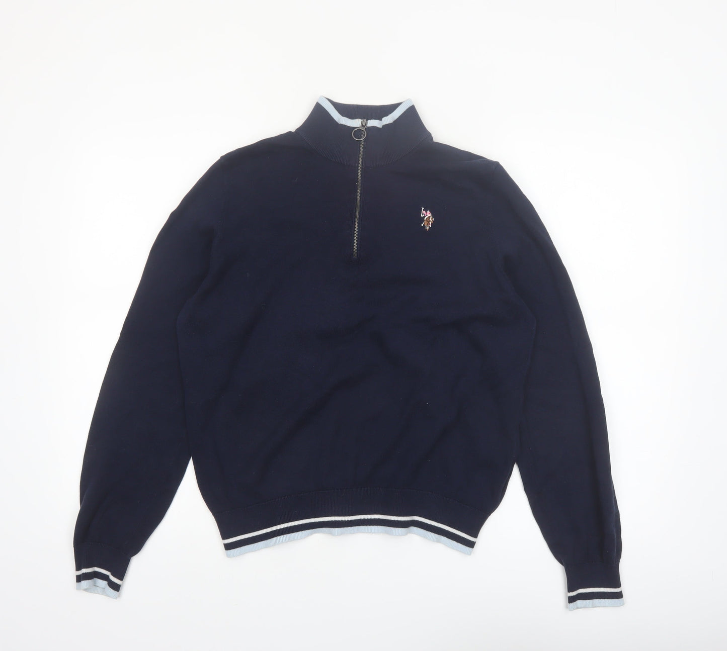 U.S. Polo Assn. Women's Navy Blue Cotton 1/4 Zip Jumper Size 14