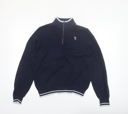 U.S. Polo Assn. Women's Navy Blue Cotton 1/4 Zip Jumper Size 14