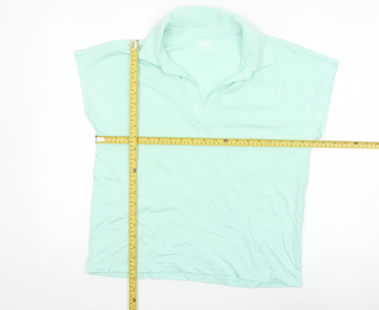 Lands' End Women's Green Cotton Polo Shirt Size M