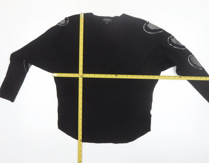 Blue Vanilla Women's Black Studded Mesh Sleeve Knit Jumper S
