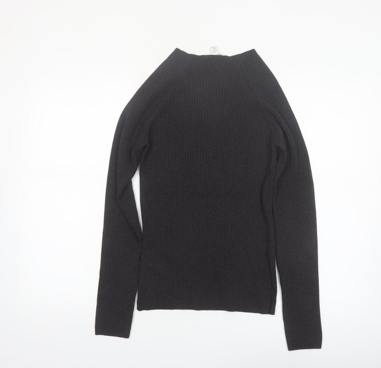 Topshop Women's Black High Neck Button Detail Knit Jumper Size M