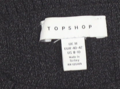 Topshop Women's Black High Neck Button Detail Knit Jumper Size M