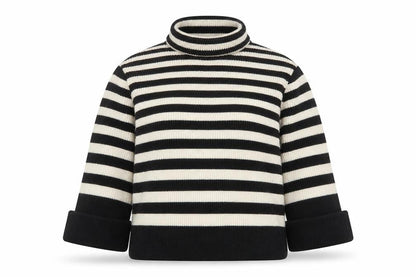 & Other Stories Women Black Stripe Roll Neck Wool Jumper Size 12