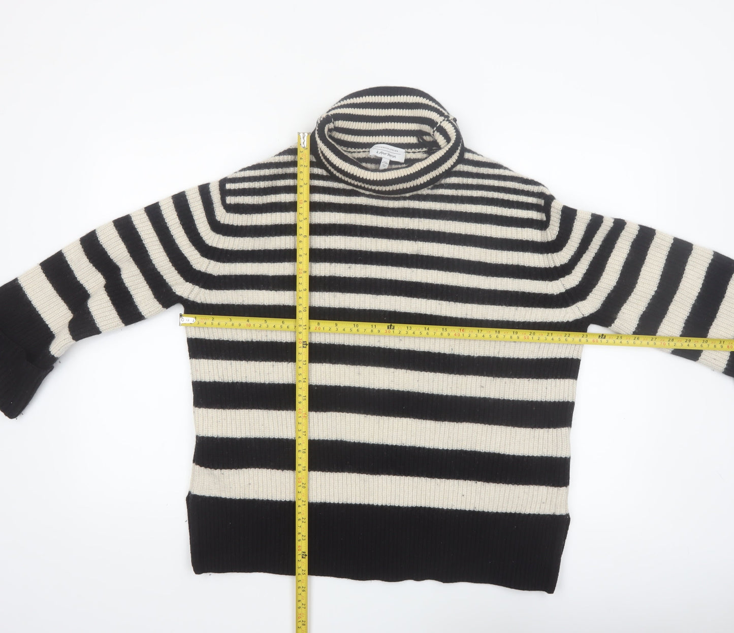& Other Stories Women Black Stripe Roll Neck Wool Jumper Size 12