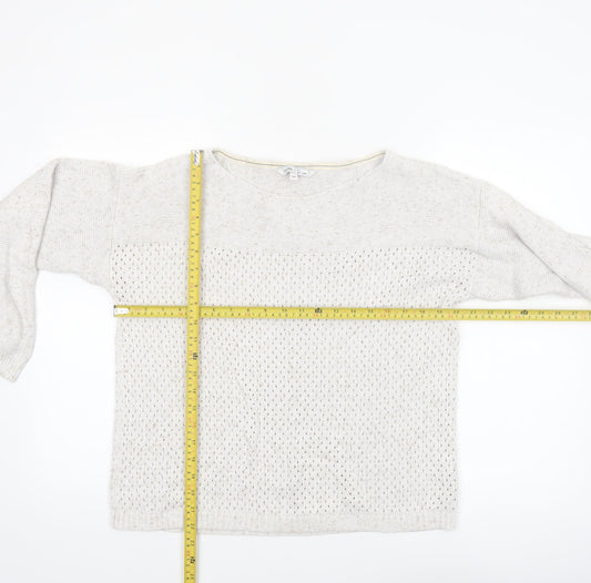 Fat Face Women's Ivory Open-Knit Cotton Jumper Size 12