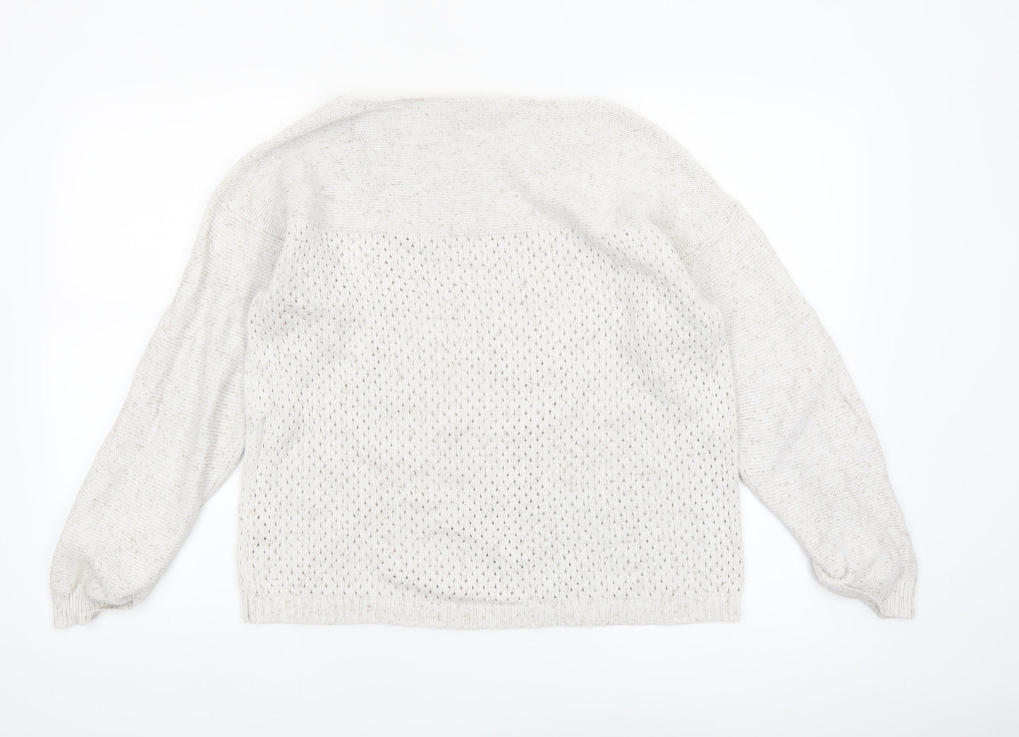 Fat Face Women's Ivory Open-Knit Cotton Jumper Size 12