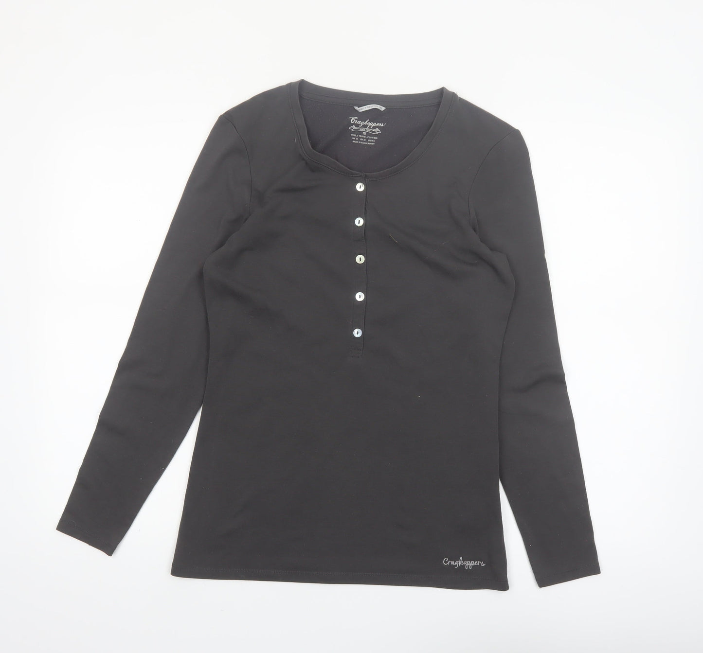 Craghoppers Womens Black Long Sleeve Button-Up Top UK 12
