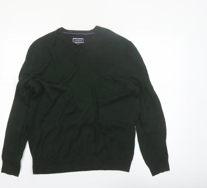 Club Room Men's Green Lambswool V-Neck Jumper XL Classic Fit