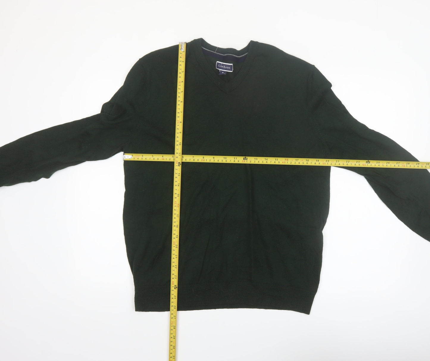 Club Room Men's Green Lambswool V-Neck Jumper XL Classic Fit