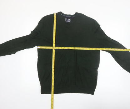 Club Room Men's Green Lambswool V-Neck Jumper XL Classic Fit
