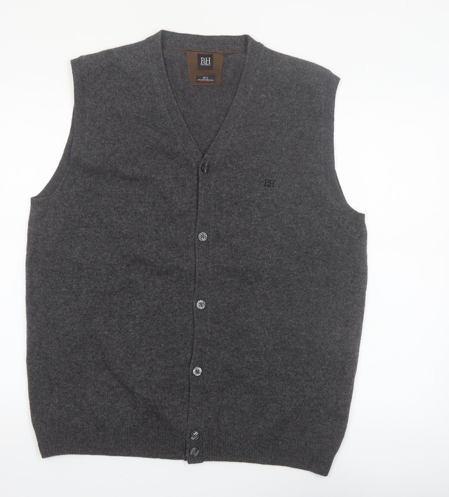 Pedro del Hierro Men's Grey Wool Button Vest 2XL Classic Knit