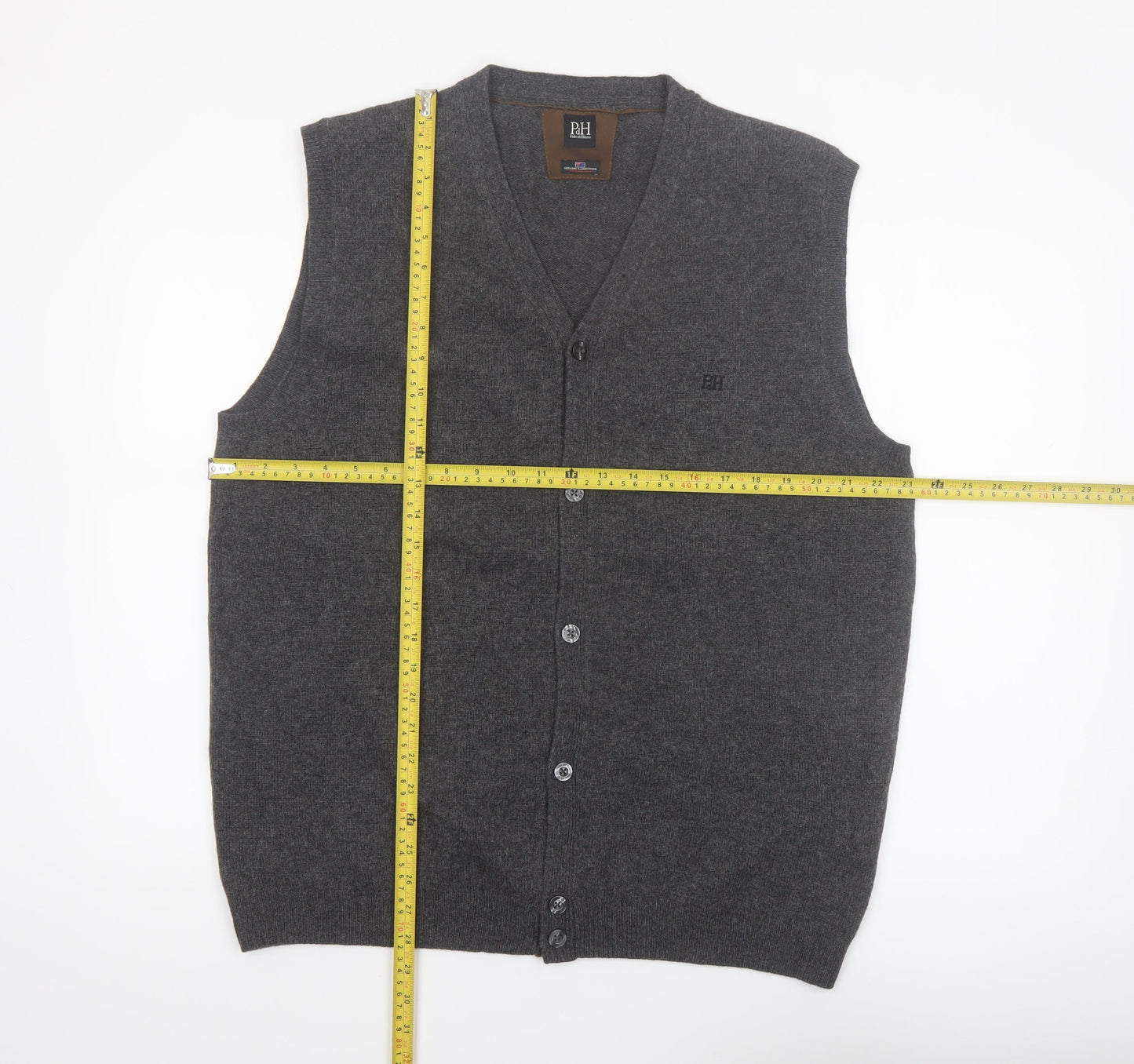 Pedro del Hierro Men's Grey Wool Button Vest 2XL Classic Knit