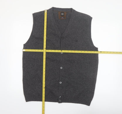 Pedro del Hierro Men's Grey Wool Button Vest 2XL Classic Knit