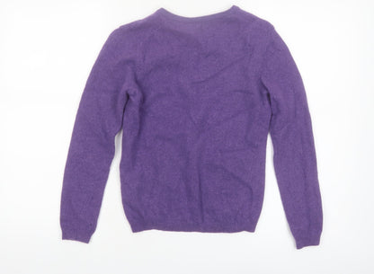 United Colors of Benetton Women's Purple Wool V-Neck Jumper Size 8