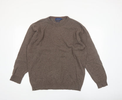 Atlantic Bay Men's Brown Lambswool Crew Neck Jumper Size L