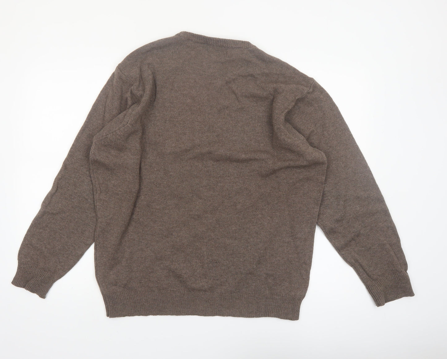 Atlantic Bay Men's Brown Lambswool Crew Neck Jumper Size L