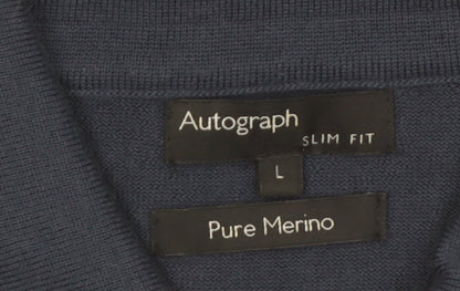 Marks and Spencer Autograph Men’s Blue Merino Wool Slim Fit Polo L