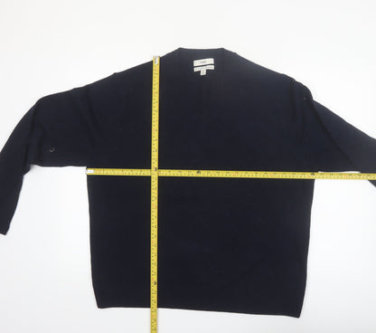 Marks and Spencer Men's Blue Wool V-Neck Jumper XL Regular Fit