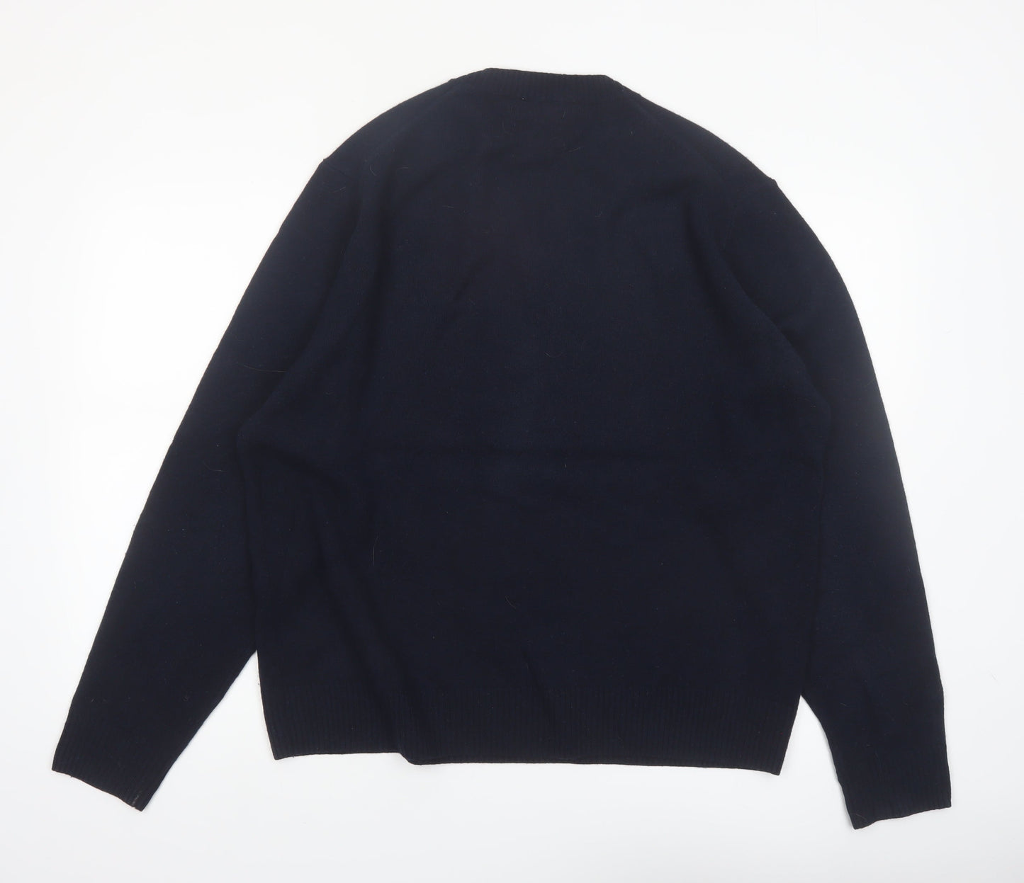 Marks and Spencer Men's Blue Wool V-Neck Jumper XL Regular Fit