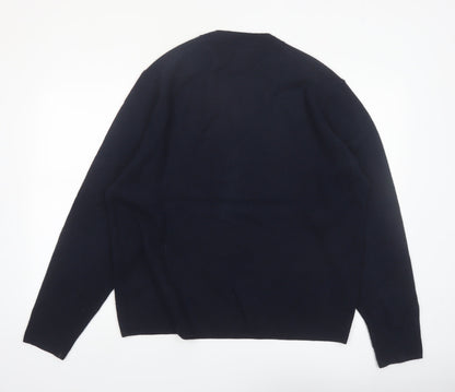 Marks and Spencer Men's Blue Wool V-Neck Jumper XL Regular Fit