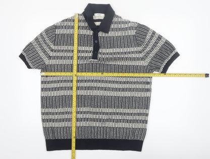 Marks and Spencer Men’s Blue Striped Knit Polo Shirt L Regular Fit
