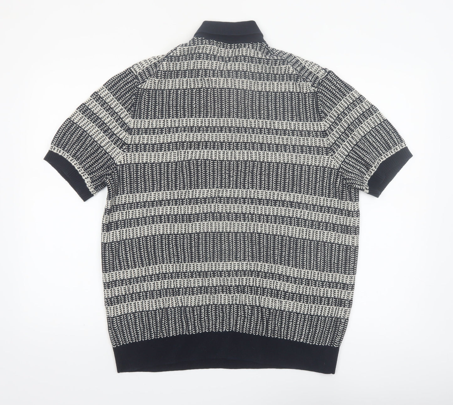 Marks and Spencer Men’s Blue Striped Knit Polo Shirt L Regular Fit