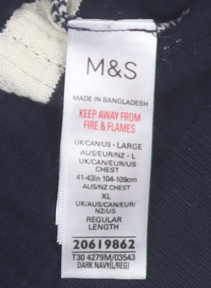 Marks and Spencer Men’s Blue Striped Knit Polo Shirt L Regular Fit