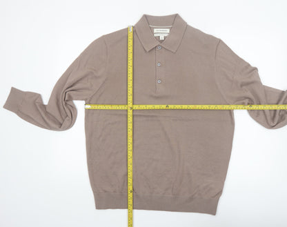 Marks and Spencer Autograph Men's Beige Merino Wool Long Sleeve Henley Jumper Size L