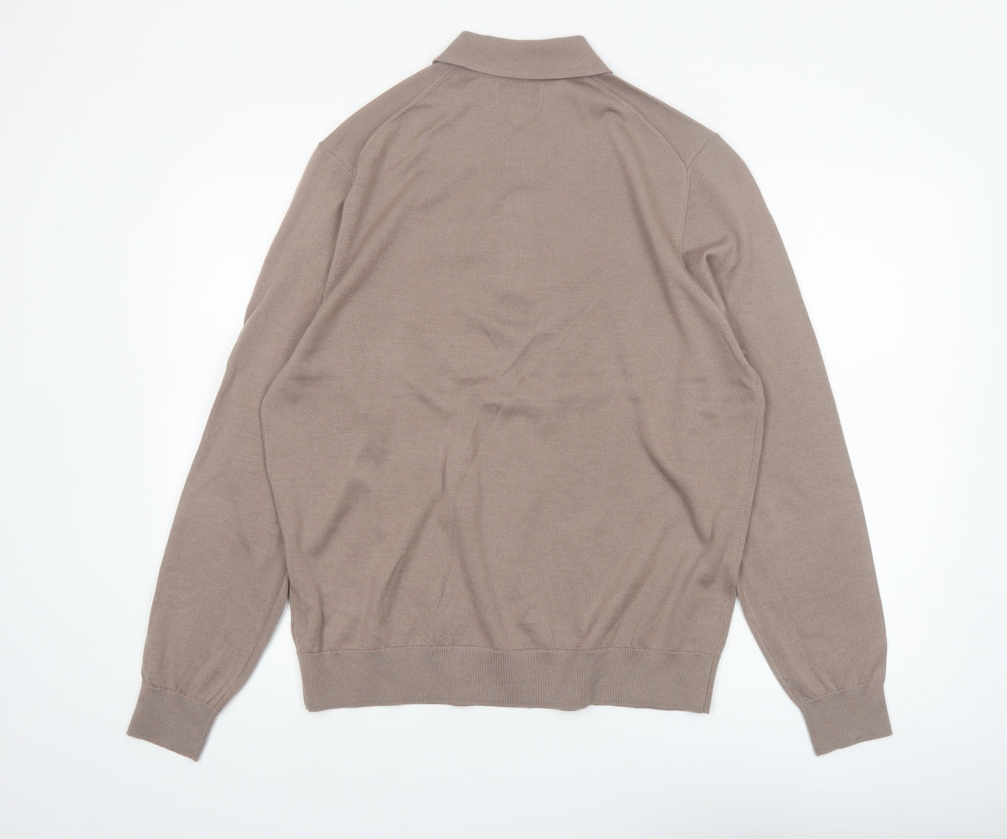 Marks and Spencer Autograph Men's Beige Merino Wool Long Sleeve Henley Jumper Size L
