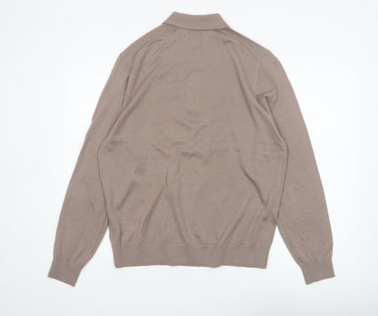 Marks and Spencer Autograph Men's Beige Merino Wool Long Sleeve Henley Jumper Size L