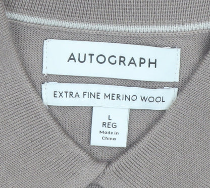 Marks and Spencer Autograph Men's Beige Merino Wool Long Sleeve Henley Jumper Size L