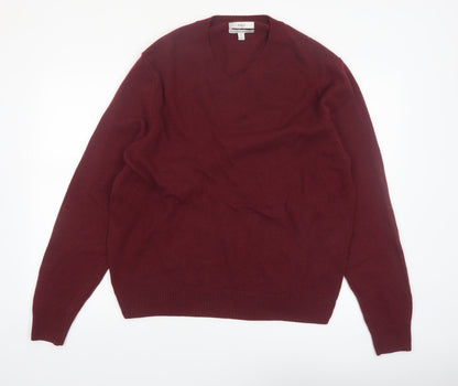 Marks and Spencer Men's Red Wool V-Neck Jumper XL Classic Fit