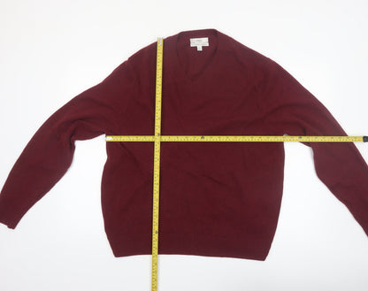Marks and Spencer Men's Red Wool V-Neck Jumper XL Classic Fit