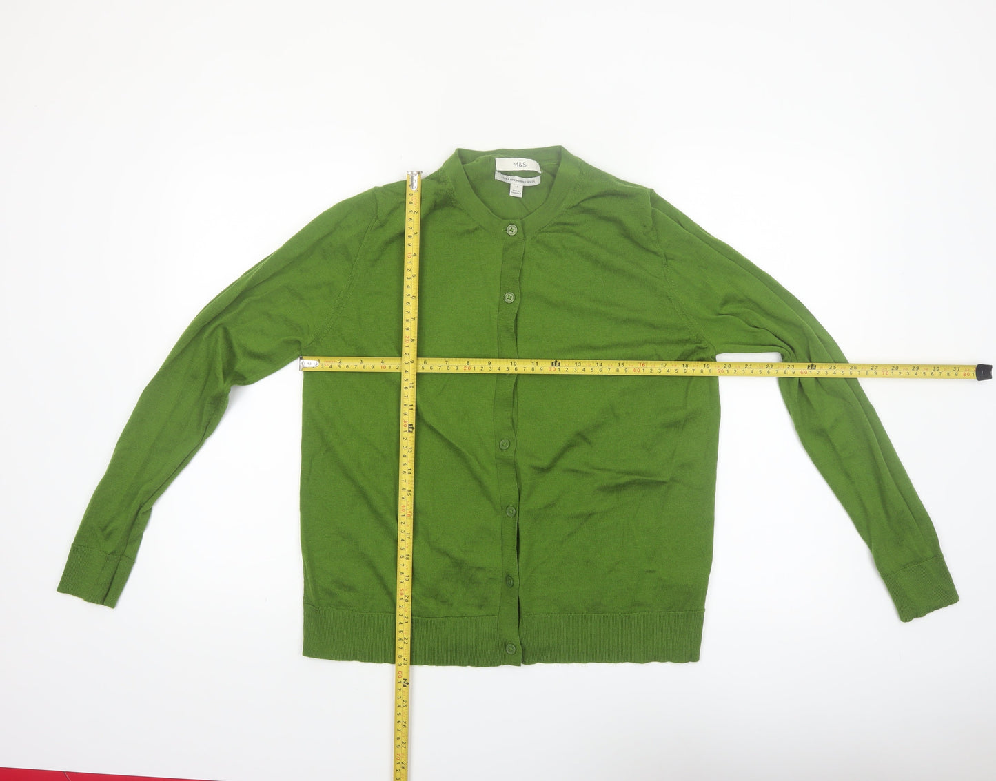 Marks and Spencer Women’s Green Merino Wool Long Sleeve Cardigan Size 18