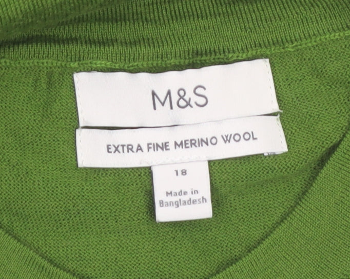 Marks and Spencer Women’s Green Merino Wool Long Sleeve Cardigan Size 18