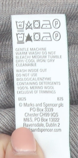 Marks and Spencer Women Grey Merino Wool Crew Neck Jumper Size 14