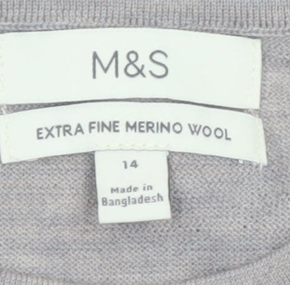 Marks and Spencer Women Grey Merino Wool Crew Neck Jumper Size 14