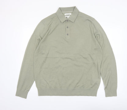 Marks and Spencer Men’s Green Merino Wool Henley Jumper L Classic Fit