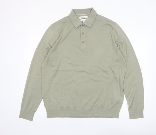 Marks and Spencer Men’s Green Merino Wool Henley Jumper L Classic Fit