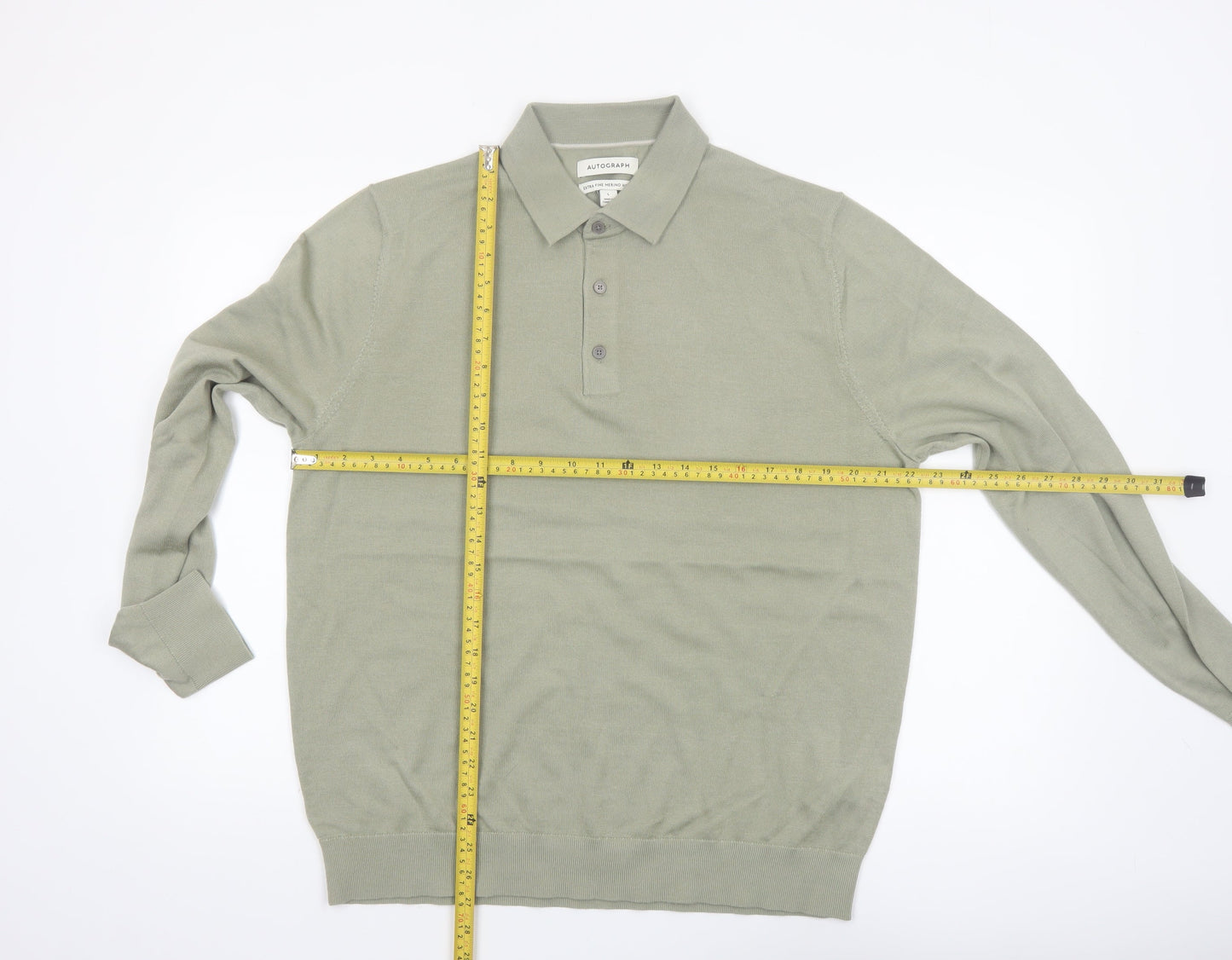 Marks and Spencer Men’s Green Merino Wool Henley Jumper L Classic Fit