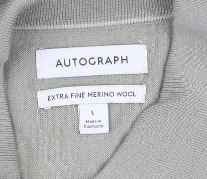 Marks and Spencer Men’s Green Merino Wool Henley Jumper L Classic Fit