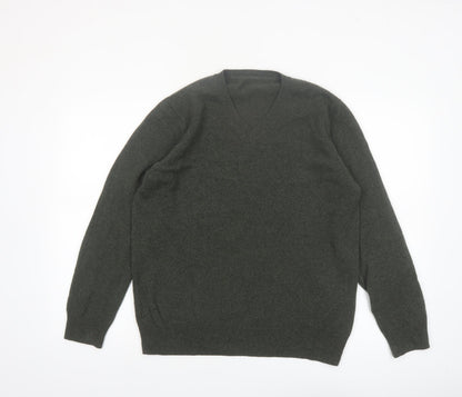 Marks and Spencer Men's Green Wool V-Neck Jumper XL