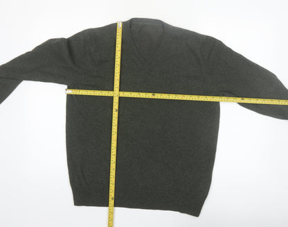 Marks and Spencer Men's Green Wool V-Neck Jumper XL