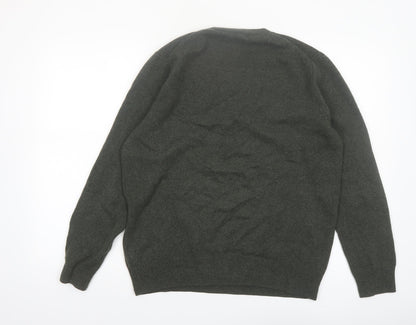 Marks and Spencer Men's Green Wool V-Neck Jumper XL
